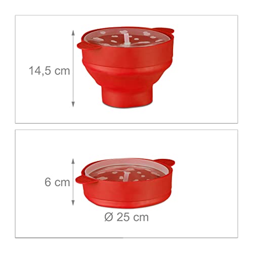 Relaxdays Popcorn Maker Silikon für die Mikrowelle, zusammenfaltbarer Popcorn Popper, Zubereitung ohne Öl, BPA-frei, rot, 25.5 x 25.5 x 14.5 cm