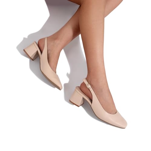 Image of DREAM PAIRS Women's Low Chunky Heels Slingback Square Toe Block Dress Shoes Closed Toe Comfortable Wedding Work Pumps