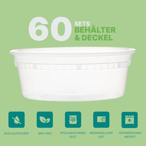 Deli-Lebensmittelbehälter, Großpackung (60er-Pack) 240 ml mit Deckeln – Ansicht 2