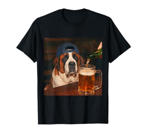 Saint Bernard Drinking Beer Shirt Funny Fathers Day Dog Meme T-Shirt