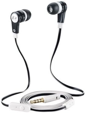 Handsfree Anti-Tangle Stereo Earbud Headphones With Built-In Microphone . Lightweight Slim Design. for Tablets, Smart Phones, MP3 Players, Cell Phones, S3/S4, Samsung S5, Portable Gaming, iPhone 3/4/4S/5/5C, iPad,iPod (Black-White)