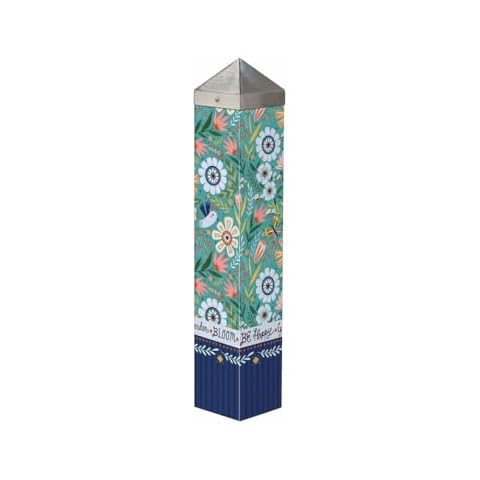 Studio M Art Pole, PVC Weather Resistant Pole with Vinyl Bowl 20 inches Tall Outdoor Decoration for Gardens, Patios, Yards, Landscaping and Birding Accessories, Bloom Be Happy Cover
