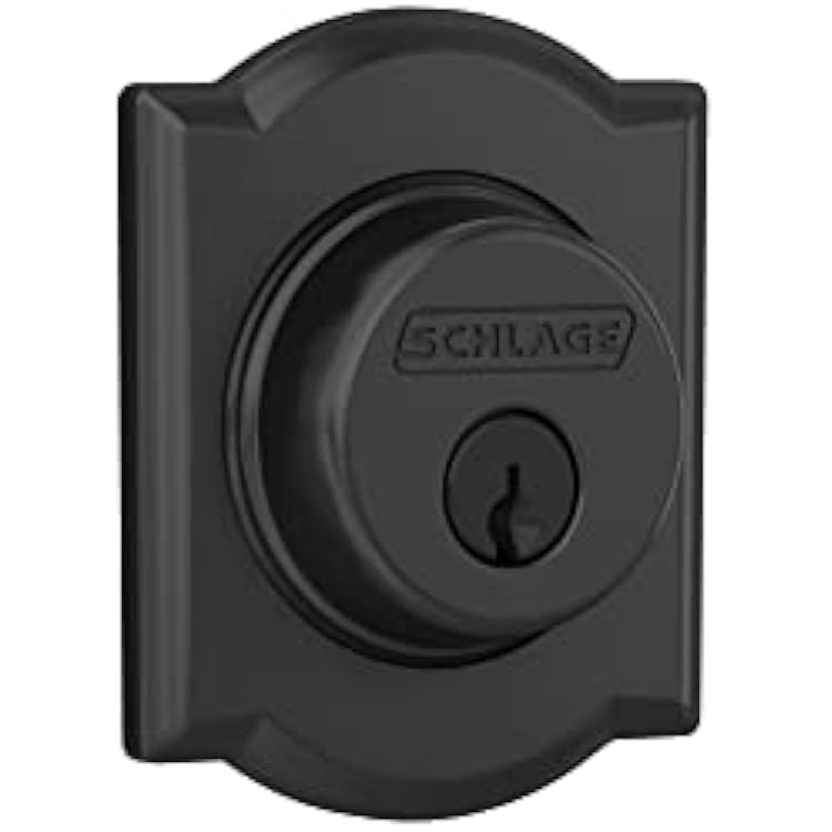 SCHLAGE Lock Company B60CAM622 Series Deadbolt Camelot Rose Single Cylinder Deadbolt, Matte Black