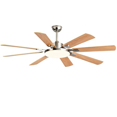 Ventilador de Techo con luz, Grande y silencioso, de 62 Pulgadas, con Luces LED de 72 W y Control Remoto, 6 velocidades, 8 aspas, para Sala de Estar, Dormitorio, Restaurante, casa