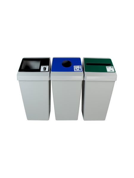 Smart Sort Triple Bin 66 Gallon Commercial Trash Cans and Bottles and Paper Waste Combo Bin for Businesses