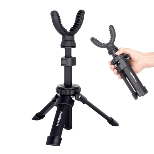 Fooletu Shooting Rest Tripod Portable Rifle Shooting Tripods 360° Rotation V Yoke Stand 11″-21″ Height Adjustment Aluminum Shooting Stand for Target Shooting Range Outdoor Hunting - Black