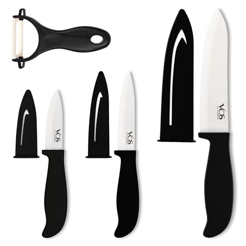Vos Ceramic Knife Set with Peeler, Ceramic Knives Set For