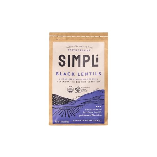 SIMPLi Regenerative Organic Certified® Black Lentils, Heirloom, High in Iron & Antioxidants, Non-GMO, 12 oz