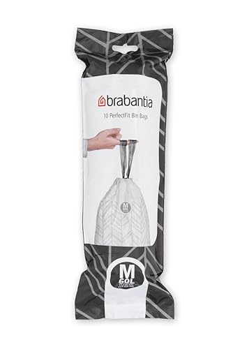 Brabantia IdealFit Bin Liners (Size M/60 Litre) Ideal Quality Thick Plastic Trash Bags with Tie Tape Drawstring Handles (10 Bags)