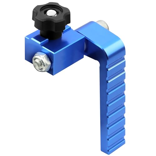 T-Track Flip Stop for 3-Inch Woodworking Fence Precision Blue Aluminum Miter Saw Stop Block for Universal & Double-Cut T-Tracks (23/64) Adjustable Arm for Precise Repeatable Cutting
