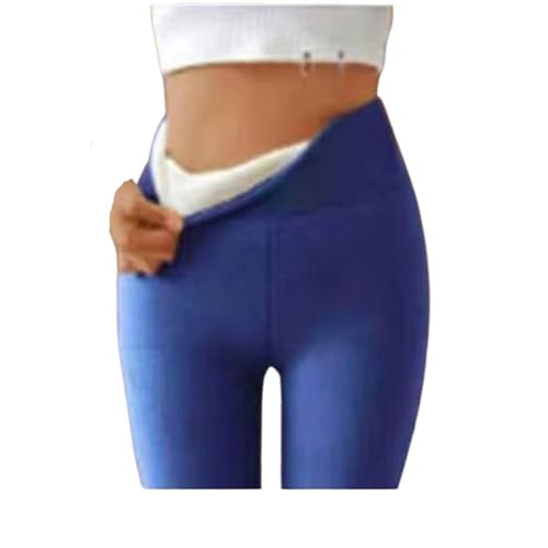 mcrwpei Leggings de invierno con sensación de piel de cordero, mallas de cintura alta con control de abdomen y múltiples felpa (azul, 2XL)