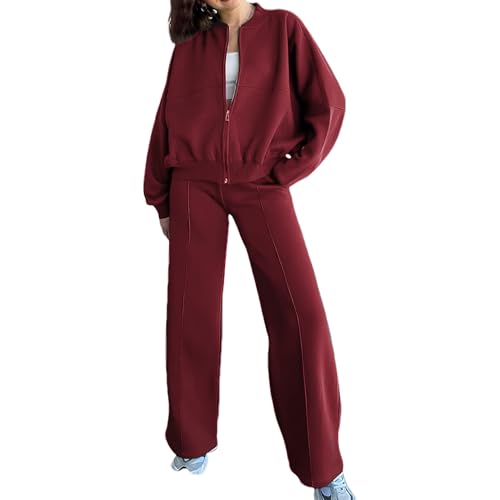 amropi Trainingsanzug Damen Jacke mit Reißverschluss und Jogginghose 2 Stück Kleidungsset Burgunderrot, S amropi Trainingsanzug Damen Jacke mit Reißverschluss und Jogginghose 2 Stück Kleidungsset Burgunderrot, S