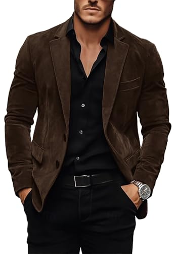Men's Suede Jacket Casual Blazer 2-Button Business Party Coat