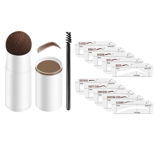 Augenbrauen Stempel Wasserfest Set - Brow Stamp Set - Augenbrauen Schablone Kit mit 10 Wiederverwendbaren Schablonen Augenbrauenpuder Bürste - Augenbrauen Schablonen für Frauen Soft Brown