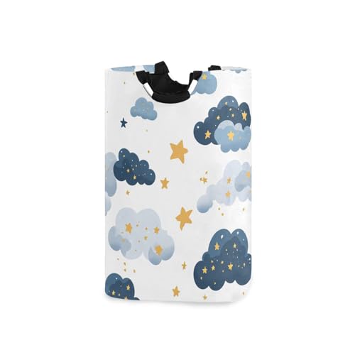 Jihqo Laundry Hamper Basket Clouds and Stars Collapsible Nursery Storage Bin Waterproof Clothing Baskets for Home Bedroom Bathroom Washing Room