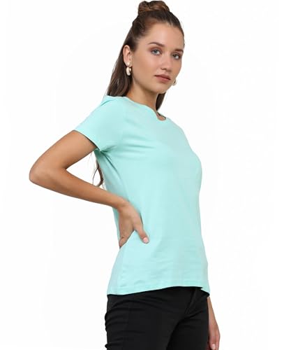 Image of Round Neck T-Shirt Top for Women | Combed Bio-Washed Ring Spun Cotton | Plain | Short Sleeves