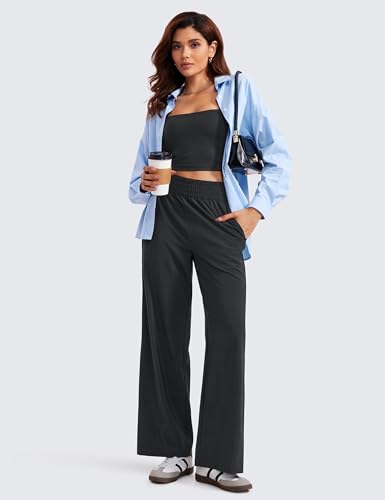 CRZ YOGA Lightweight Wide Leg Pants for Women 30" High Waisted Casual Lounge Travel Work Sweatpants Loose Fit Summer4