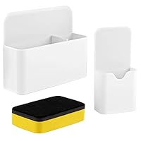 Hopton Stifthalter Magnetisch, 2 Stück Magnetischer Stiftehalter, Magnet Stifte Halterung, Magnetisch Markerhalterun für Whiteboard Kühlschrank Schule Büro, mit Whiteboard Schwamm(Weiß)