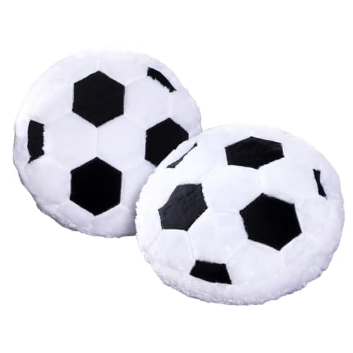 ZenithAura 2 Piezas Almohadas de Fútbol Suaves y Peludas, Cojín de Sofá, Almohada Decorativa Temática Deportiva Redonda, Regalo para Habitación Juvenil de Niños