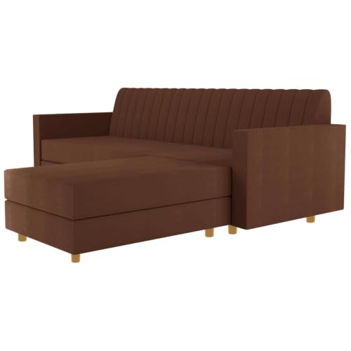 Image of Rosebell 3 + 1 Four Seater - Wooden L Shape Convertible Sofa Set for Living Room Furniture Set Upholstery-Velvet Fabric, Modular Sectional Couch for Home & Office - Brown