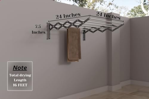 Image of RIOMAX Heavy Duty Rust-Free Stainless Steel Foldable Wall Mounted /Mounting Clothes Drying Stand /Cloth Dryer Racks for Bathroom /Balcony /Indoor /Outdoor (2 Ft - 8 Rod - Black & Silver)
