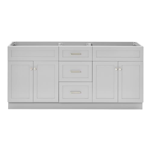DKB Bradford 72-Inch Grey Double Bathroom Vanity Base Cabinet, Solid