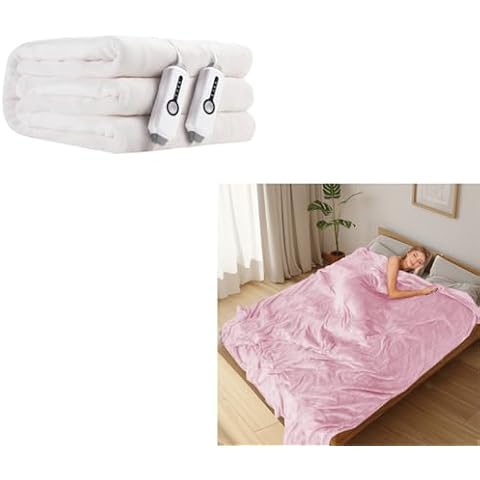 LaffyLo Electric Heated Blanket Queen Size 84" x 90" & Full Size 72" x 84" Breathable Warm Flannel Fabric Blankets White & Pink Cover