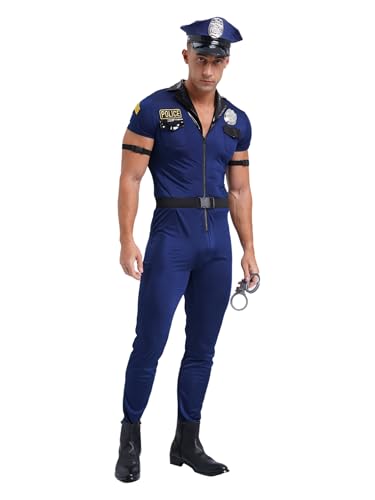 ranrann Disfraz de Policía para Hombre Conjuntos de Oficial de Policía Trajes de Policías Disfraz de Fiesta de Carnaval Cosplay M-XXL Azul L
