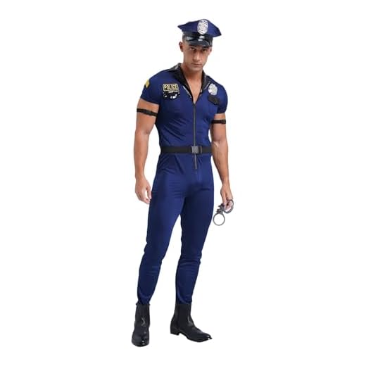 ranrann Disfraz de Policía para Hombre Conjuntos de Oficial de Policía Trajes de Policías Disfraz de Fiesta de Carnaval Cosplay M-XXL Azul L