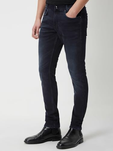 Image of MUFTI Men's Black Skinny Fit Stretch Jeans