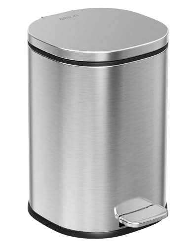 Cesun Bathroom Trash Can with Lid, 1.3 Gallon (Silver)