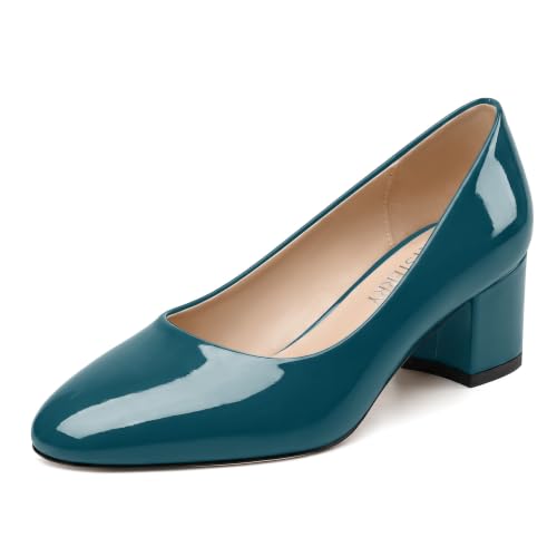 Image of SKYSTERRY Women's Low Heel Dress Pumps Shoes 2 Inch | Low Chunky Block Heel Pumps, Closed Round Toe Heels, Patent Leather Office Work Wedding Pumps Shoes