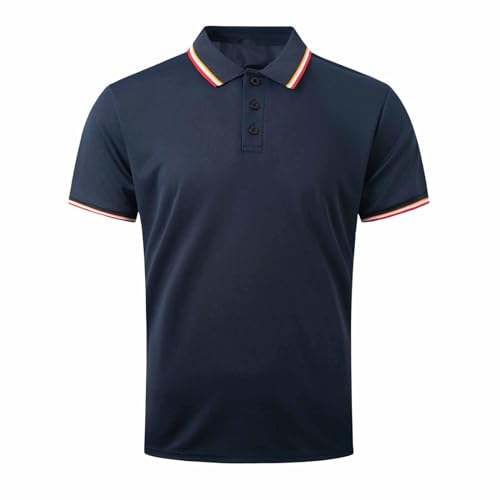 Generic Trendy Polo Shirts for Men Button Up Solid Color Tees Summer Short Sleeve Golf T-Shirt Quick Dry Business Casual Tops 2024 Navy, Large4