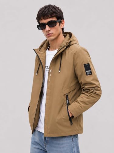 Image of Lymio Men's Hooded Casual Jacket | Lightweight Polyester Windcheater Zip-Up Hooded Outdoor Jacket (1-J-7-9)