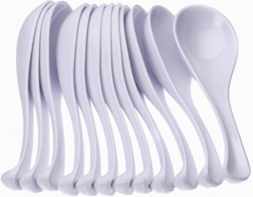 TrueCraftware- 1 oz Asian Soup Spoon White Color Melamine Set of 12- Break-Resistant Shatter-Resistant Soup Spoons Table Spoons Ramen Spoons Japanese Soup Spoons for Dumpling Miso Pho Wonton Noodles