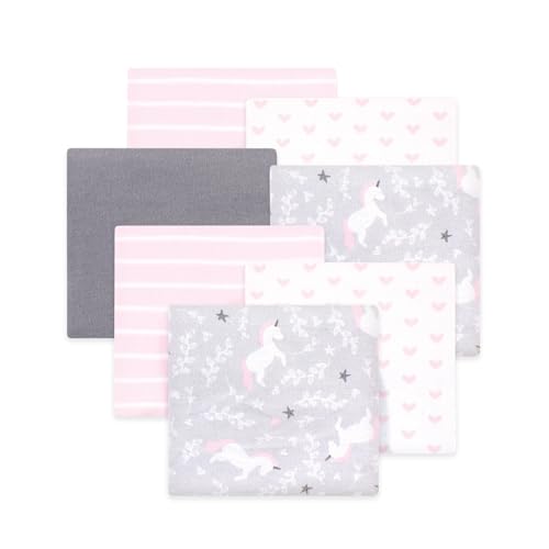 Image of Little Treasure Hudson Baby Cotton Poly Flannel Receiving Blankets Multipack, Grey Whimsical Unicorn, 30x30 inches