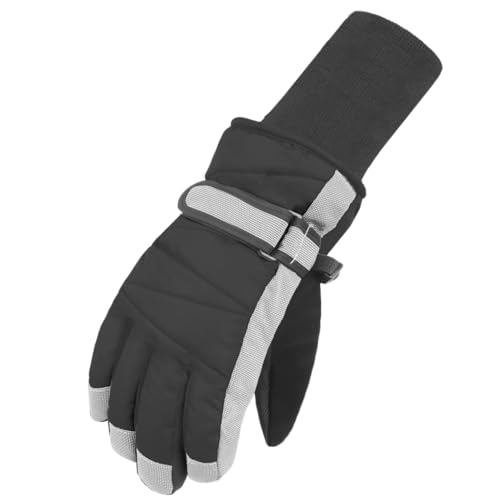 MAGARROW Kids Winter Warm Gloves Windproof Water-Resistant Snow Boys Girls Sport Gloves (Black Gray Sides - Long Cuff 10-12 Years)