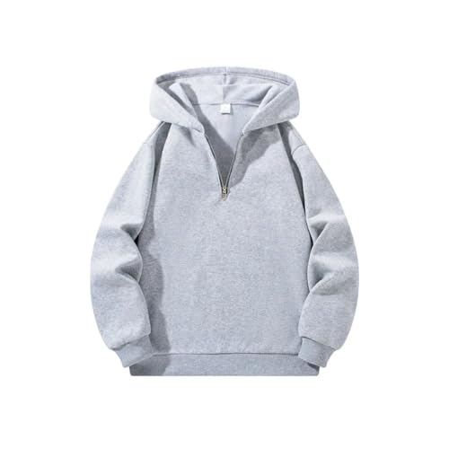 Men's Half Zipper Hooded Solid Color Long Sleeve Sweatshirts O-Neck Loose Sweats Casual Pullover4