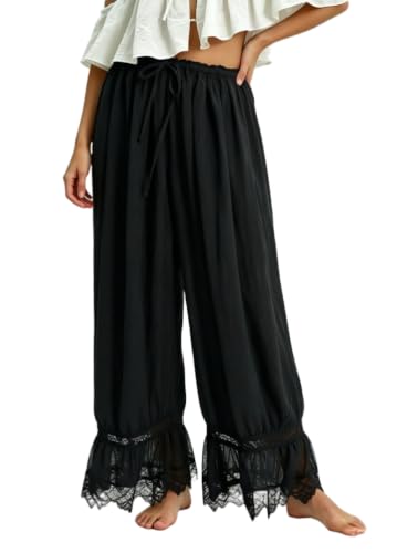 Image of UAURORAO Women Lace Trim Bloomer Pants Flowy Culottes Pantaloons Bloomers