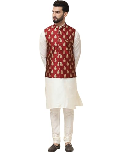 Image of SOJANYA (Since 1958 Men's Silk Blend Kurta Pyjama With Nehrujacket Set
