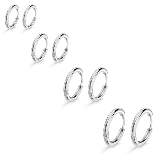 KOLZEMV 4 Paires Acier Inoxydable Boucles d’Oreilles Anneau Homme Femme Boucles d Oreilles Créole, Boucle d Oreille Homme Anneaux, Boucle d'oreille Femme...