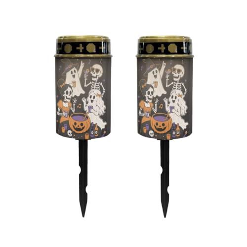 Image of Poceacles Solar Powered Outdoor Lights Cemetery Solar Memorial Lights Outdoor Waterproof Landscape Candles for Yard Patio Lawn Home Halloween Decor, Ghost Pumpkin Skull Musical Note, Pack of 2