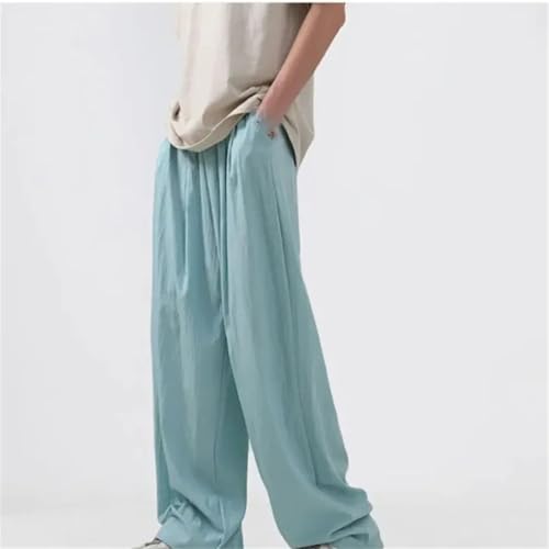 Kelsiop Men's Casual Straight Ice Silk Pants Summer Wide Cool Baggy Pocket Cooling Loose Thin Plus Size3