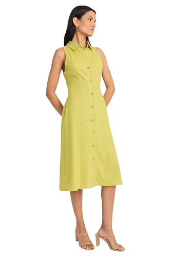 Maggy London Women's Sleeveless Button Down Linen Midi Elegant A-line Business Casual Dress2