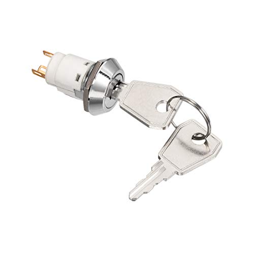 Sourcingmap 16mm 2 Positions Key Locking Push Button Switch with 2 Keys NO NC S1605 1pcs, Silver, S1605-Single pull-1pcs - Image 3