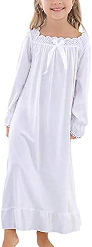 Girls Pure White Nightgown Sleepwear Long Sleeve Princess Dress