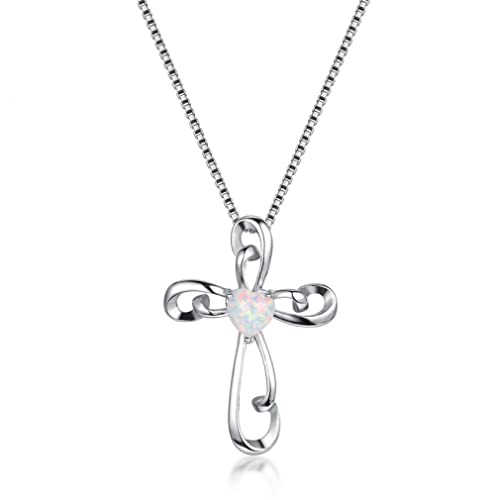 Pierre de naissance opale et collier croix creuse argent pour femme