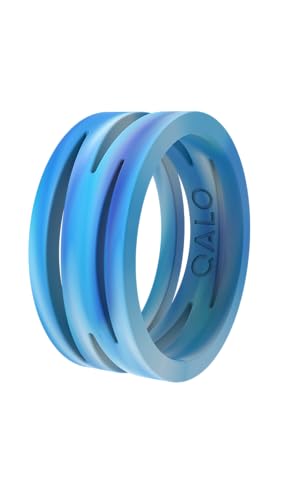 QALO Women's Rubber Silicone Ring, Bioluminescent Glow Zaha Silicone Rubber Wedding Band, Breathable, Durable Engagement Silicone Ring, Blue, Size 7
