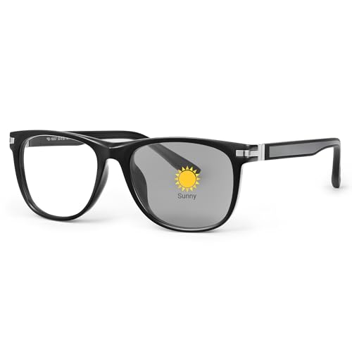 JM Gafas de Bloqueo de Luz Azul Hombre Mujer, Filtro de Luz Azul Gafas para Videojuegos, Lentes Fotocromáticas Marco Negro