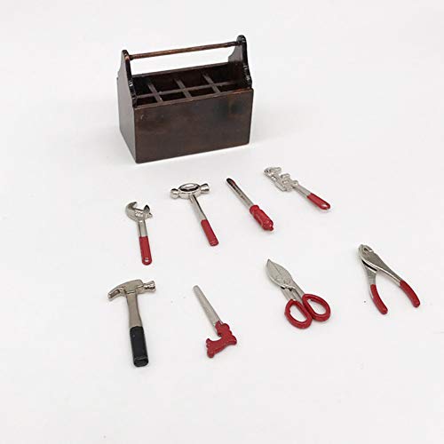 SunaOmni Miniatur Werkzeugkasten, Retro Werkzeugkasten Reparaturwerkzeugmodell 4.7 * 2.9 * 4,9 cm 8 Werkzeuge… – Bild 4